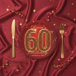 Glamouröser Rubin-Edelstein Gold 60. Geburtstagsfe Pappteller