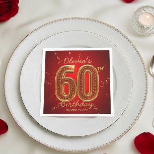 Glamouröser Rubinrot-Gold-Schmuck zum 60. Geburtst Serviette
