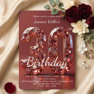 Glamouröser Rubinroter Diamant 30. Geburtstag Einladung