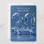 Glamouröser Saphirblauer Diamant 30. Geburtstag Einladung (Vorderseite)