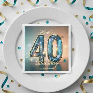 Glamouröser Schick Türkis Kristall 40. Geburtstags Serviette