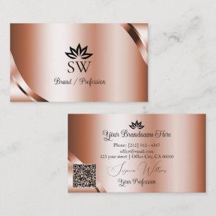 Glamouröser schimmernder Roségold-Monogramm-QR-Cod Visitenkarte