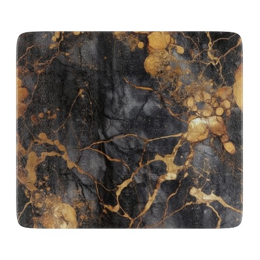 Glamouröser Schwarz-Gold-Marmor-Effekt Schneidebrett (Vorderseite)