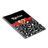 Glamouröser Schwarz-weißer Leopard, Roter Bogen un Notizblock (Rechte Seite)