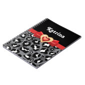 Glamouröser Schwarz-weißer Leopard, Roter Bogen un Notizblock (Linke Seite)