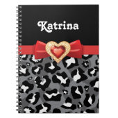 Glamouröser Schwarz-weißer Leopard, Roter Bogen un Notizblock (Vorderseite)