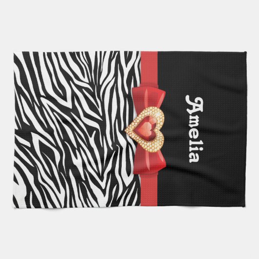Glamouröser Schwarz-weißer Zebradruck, Roter Bogen Handtuch (Horizontal)