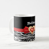 Glamouröser Schwarz-weißer Zebradruck, Roter Bogen Kaffeetasse (Vorderseite Links)
