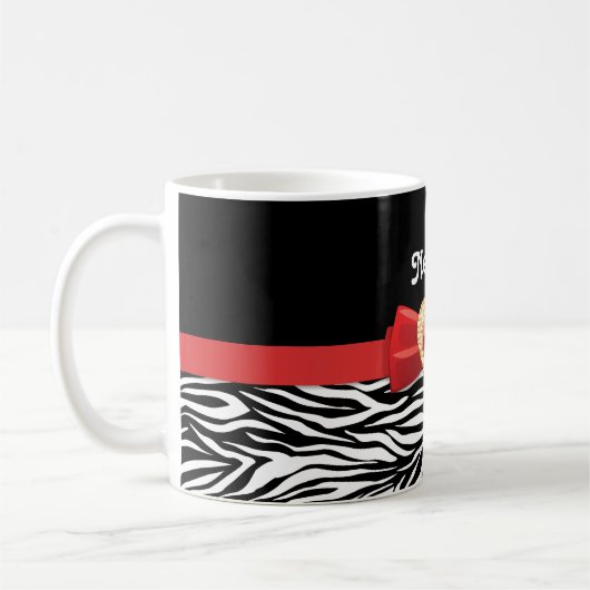Glamouröser Schwarz-weißer Zebradruck, Roter Bogen Kaffeetasse (Links)
