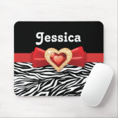 Glamouröser Schwarz-weißer Zebradruck, Roter Bogen Mousepad (Mit Mouse)