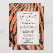 Glamouröser Schwarzer Orange Glitzer Tiger Streife Einladung (Vorne/Hinten)