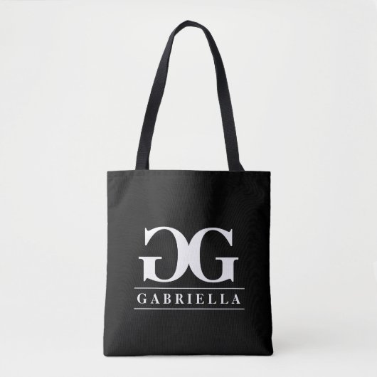 Glamouröser Schwarzweiß-Monogramm-Totbeutel Tasche (Vorderseite)