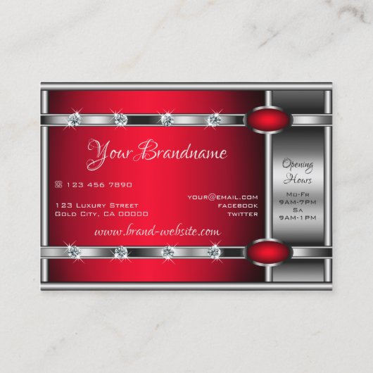 Glamouröser Silbereffekt Rot und Imitate Edelstein Visitenkarte (Rückseite)