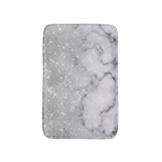 Glamouröser Silberner Glitzer Weißer Marmor Badematte (Vorderseite Vertikal)