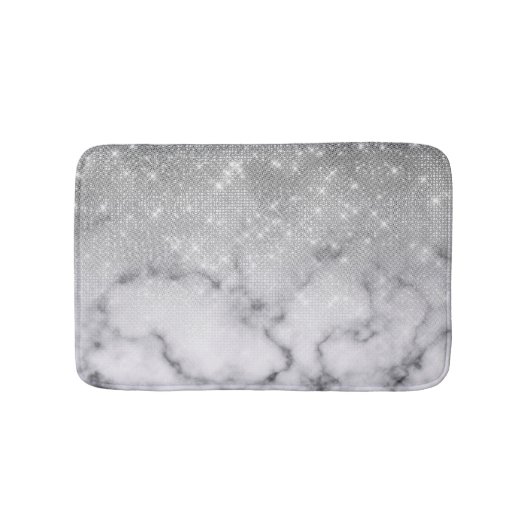 Glamouröser Silberner Glitzer Weißer Marmor Badematte (Vorderseite)