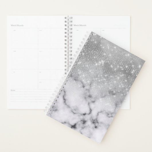 Glamouröser Silberner Glitzer Weißer Marmor Planer (Anzeige)