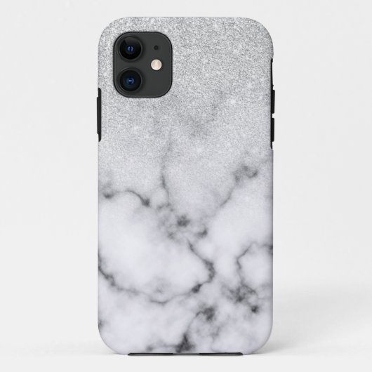 Glamouröser Silberweißer Glitzer Marmor Gradient Case-Mate iPhone Hülle (Rückseite)