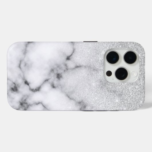 Glamouröser Silberweißer Glitzer Marmor Gradient Case-Mate iPhone Hülle (Rückseite (Horizontal))