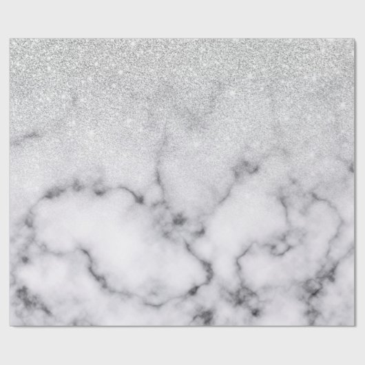 Glamouröser Silberweißer Glitzer Marmor Gradient Geschenkpapier (Flach)