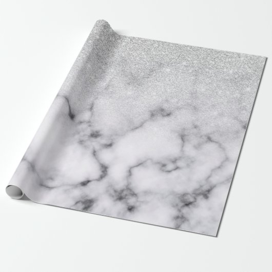 Glamouröser Silberweißer Glitzer Marmor Gradient Geschenkpapier (Ungerollt)