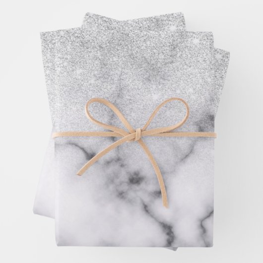 Glamouröser Silberweißer Glitzer Marmor Gradient Geschenkpapier Set (Beispiel)