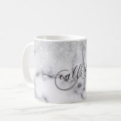 Glamouröser Silberweißer Glitzer Marmor Gradient Kaffeetasse (Vorderseite Links)