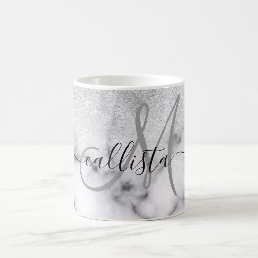 Glamouröser Silberweißer Glitzer Marmor Gradient Kaffeetasse (Mittel)