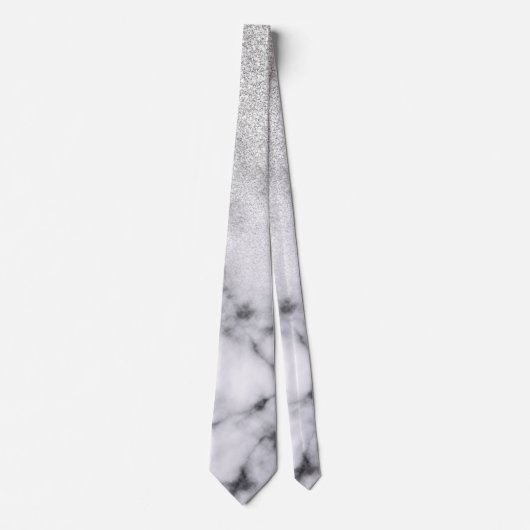Glamouröser Silberweißer Glitzer Marmor Gradient Krawatte (Vorderseite)