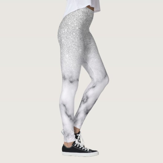 Glamouröser Silberweißer Glitzer Marmor Gradient Leggings (Rechts)