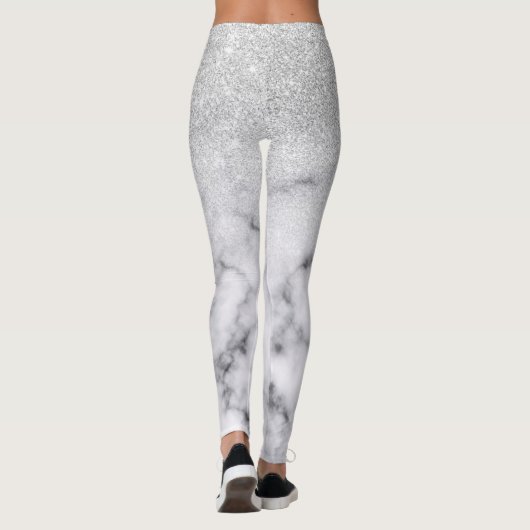 Glamouröser Silberweißer Glitzer Marmor Gradient Leggings (Rückseite)