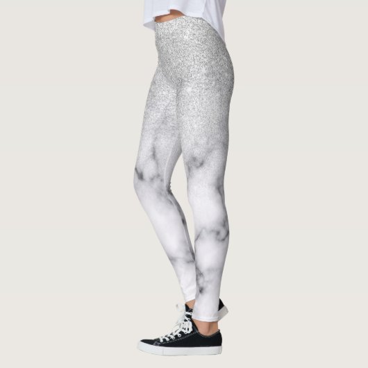 Glamouröser Silberweißer Glitzer Marmor Gradient Leggings (Links)