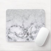 Glamouröser Silberweißer Glitzer Marmor Gradient Mousepad (Mit Mouse)