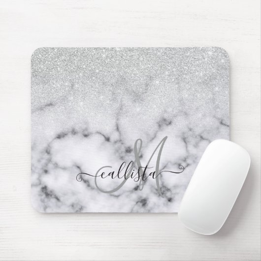 Glamouröser Silberweißer Glitzer Marmor Gradient Mousepad (Mit Mouse)