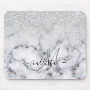 Glamouröser Silberweißer Glitzer Marmor Gradient Mousepad