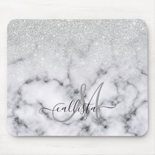 Glamouröser Silberweißer Glitzer Marmor Gradient Mousepad (Vorne)