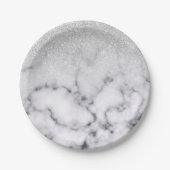 Glamouröser Silberweißer Glitzer Marmor Gradient Pappteller (Vorderseite)