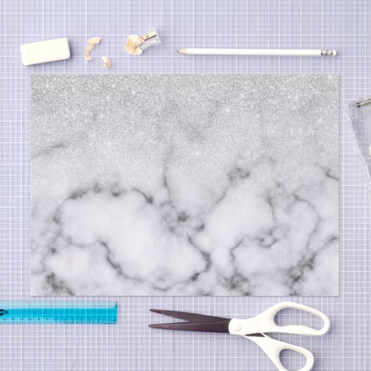 Glamouröser Silberweißer Glitzer Marmor Gradient Seidenpapier (Handwerk)
