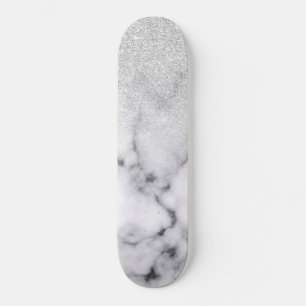 Glamouröser Silberweißer Glitzer Marmor Gradient Skateboard