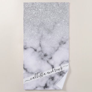 Glamouröser Silberweißer Glitzer Marmor Gradient Strandtuch