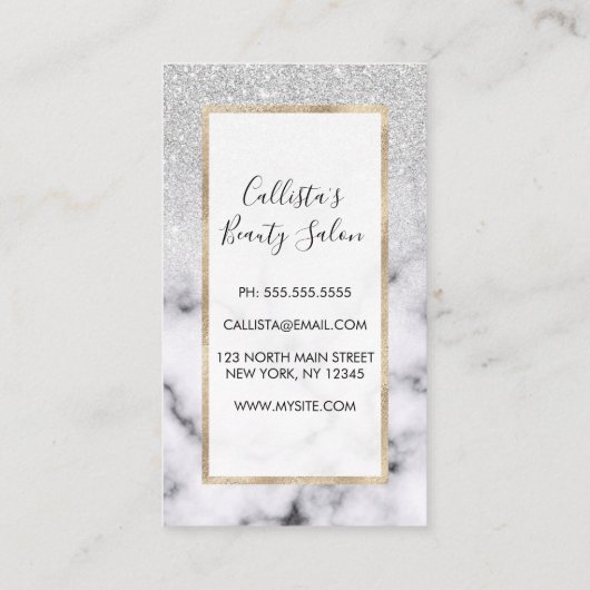 Glamouröser Silberweißer Glitzer Marmor Gradient Terminkarte (Rückseite)