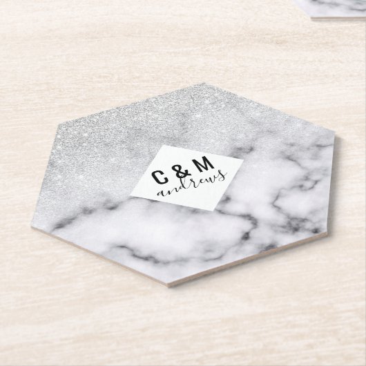 Glamouröser Silberweißer Glitzer Marmor Gradient Untersetzer (angewinkelt)