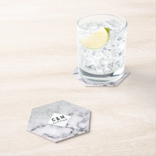 Glamouröser Silberweißer Glitzer Marmor Gradient Untersetzer (Vor Ort)