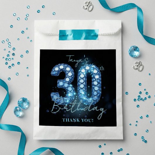 Glamouröser Türkisblauer Schwarzer Diamant 30. Geb Geschenktütchen