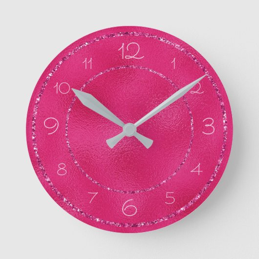 Glamouröser und Girl-Pink-Glitzer auf dem Shiny Fo Runde Wanduhr (Vorderseite)