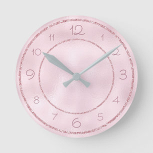 Glamouröser und mädchenhafter rosa Glitter auf Fol Runde Wanduhr