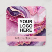 Glamouröser violetter Achat & QR-Code-Logo Quadratische Visitenkarte (Vorderseite)