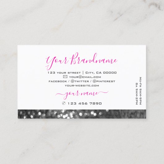 Glamouröser weißer glänzender Glitzer glänzend Visitenkarte (Rückseite)