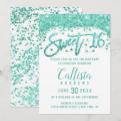 Glamouröser weißtürkisfarbener Glitzer Staubmilch  Einladung (Vorne/Hinten)