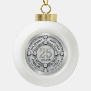 Glamouröses 25. Hochzeitstag Keramik Kugel-Ornament