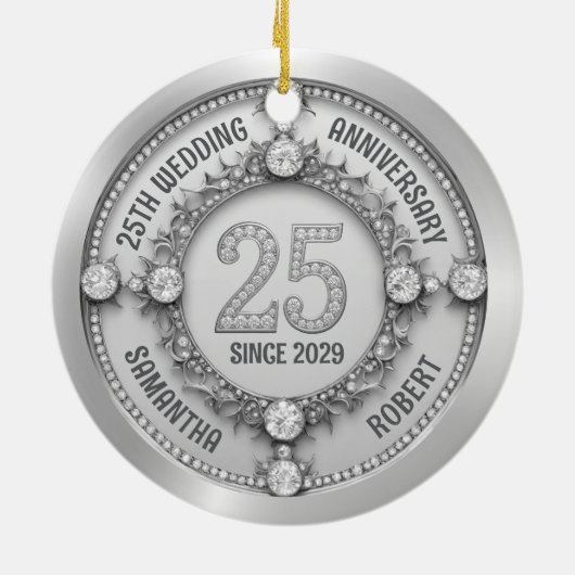Glamouröses 25. Hochzeitstag Keramik Ornament (Hinten)